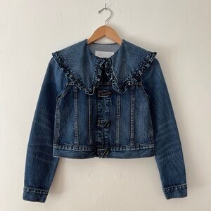Ganni EU 32/US 0 Ruffle Collar Denim Jacket